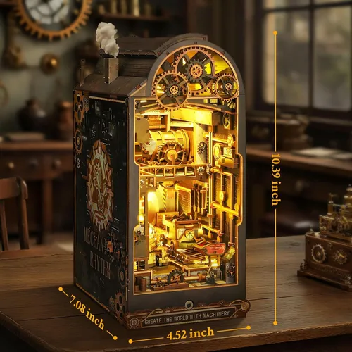 Miniatura 2 de Rincón de libros, kit de casa en miniatura, rompecabezas 3D de madera, luces LED, manualidades de decoración para adultos y adolescentes