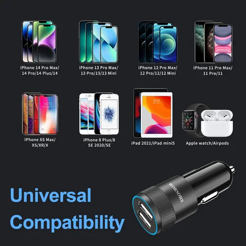 Miniatura 7 de [Certificado Apple MFi] Cargador rápido para automóvil, adaptador de corriente de carga rápida USB 4.8A dual con 2 cables Lightning Carplay de 3