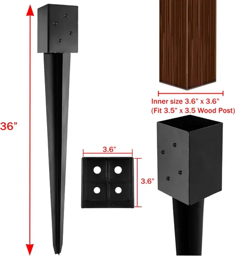Miniatura 2 de LADECH Anclaje con Pico para Poste de Cerca 4x4 de 36" de Longitud Metal Negro con Recubrimiento en Polvo – Anclajes para Poste de Buzón – Se Ajusta