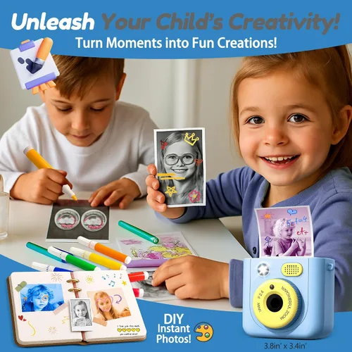 Miniatura 6 de Cámara de impresión instantánea para niños, cámara digital HD de 48 MP 1080P con impresión en color y B&W, tarjeta de 32 GB y 3 rollos de papel