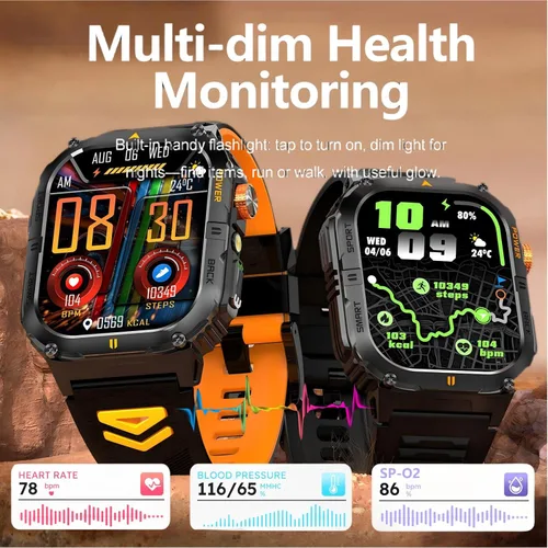 Miniatura 4 de Reloj inteligente con GPS para exteriores para hombres, reloj deportivo militar, llamadas Bluetooth, IP68, monitor de presión arterial y frecuencia