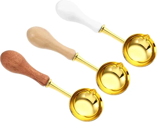 Miniatura 17 de PATIKIL Cuchara de sellado de cera de 4 pulgadas, 3 cucharas de fusión de sellado de cera de latón, mango de madera vintage para sellos, sobre, Azul