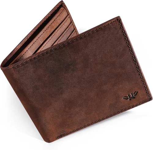 LUXEORIA Billetera de cuero genuino de grano completo para hombre, cartera de viaje hecha a mano, billetera minimalista y plegable para hombre,