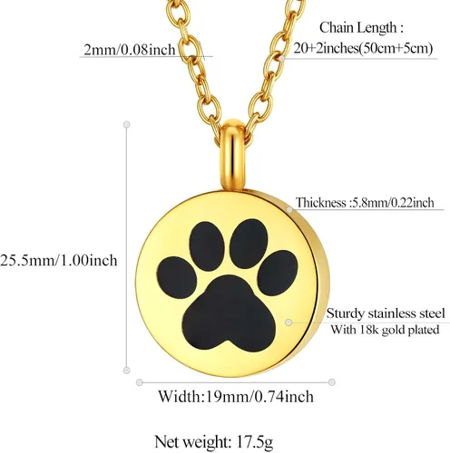 Miniatura 42 de FindChic Collares personalizados con urna para cenizas, barra vertical, gato, luna, reloj de arena, garra de perro, acero inoxidable, chapado en oro