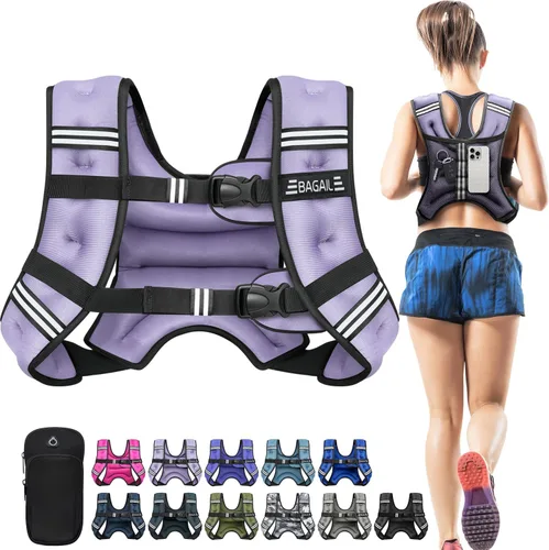 Miniatura 40 de BAGAIL Chaleco con peso de 5, 8, 10, 12, 15, 20, 25, 30 lbs, para caminar y perder peso, reflectante, con bolsa para teléfono, para mujeres y Negro