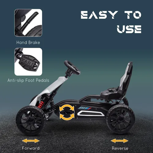Miniatura 4 de Aosom - Go Kart de pedales para niños, juguete de paseo al aire libre con asiento ajustable, eje oscilante, freno de mano, 4 ruedas EVA Blanco