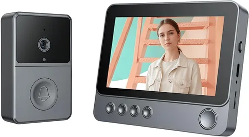 Timbre inalámbrico Ring con batería con pantalla de 4.3 pulgadas - Fácil instalación, no necesita WiFi, ideal para seguridad familiar al aire libre