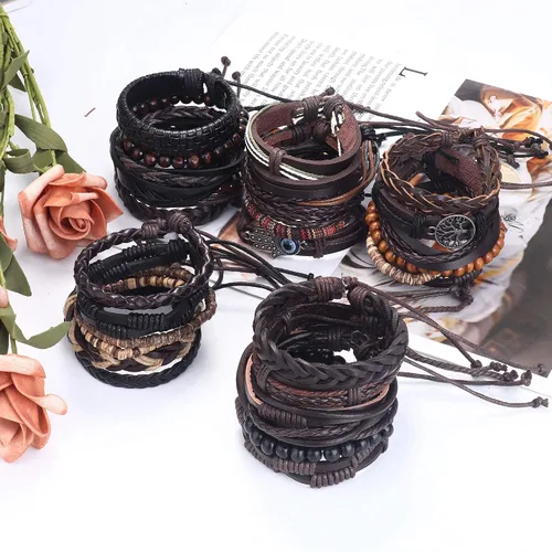 Miniatura 7 de Florideco - Juego de 30 pulseras de cuero trenzado para hombres y mujeres con cuentas de madera tejidas étnicas tribales ajustables