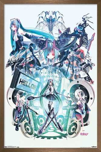 Miniatura 15 de Trends International Hatsune Miku - Póster de pared Hello, 14.725 x 22.375 pulgadas, versión con marco de madera tipo granero