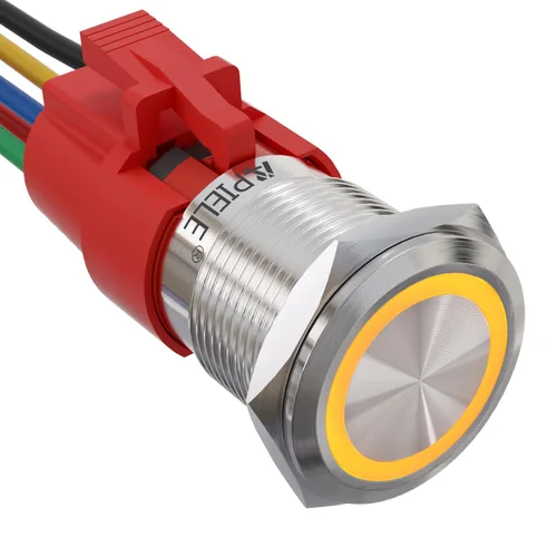Miniatura 16 de APIELE Interruptor de botón de bloqueo de 0.748 in, 12 V CC, anillo de halo de ojo de ángel LED de 0.74 pulgadas, 1NO1NC SPDT con enchufe de cable