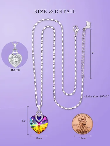 Miniatura 3 de PLATO H 3 Heart Crystal Necklace for Women Gifts for her Pendant Crystal Jewelry Necklace for Girl Wedding Gifts for Anniversary Day Mother's Day