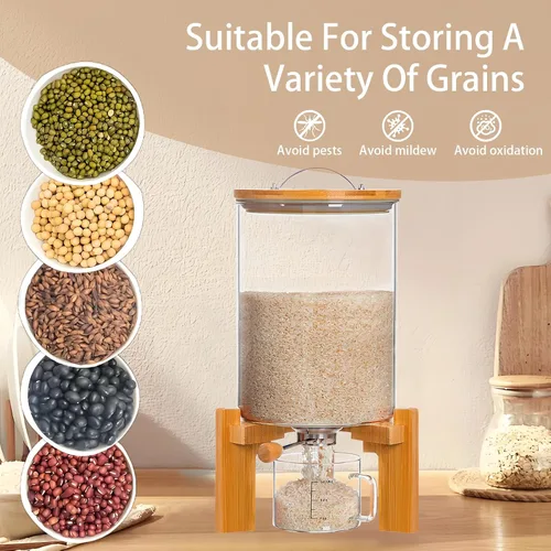 Miniatura 5 de Dispensador de arroz, contenedor de almacenamiento de arroz, contenedor de harina y cereales para organización de cocina y despensa, dispensador