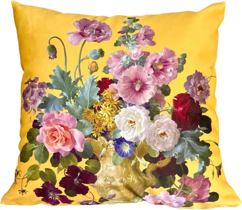 Miniatura 21 de Funda de cojín floral ligera de lujo, 18 x 18 pulgadas, pintura al óleo retro victoriana de doble cara, fondo negro, flor vibrante, funda de cojín