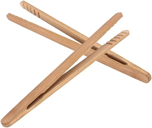 Miniatura 2 de Pinzas de bambú para tostadas, mini pinzas de cocina de madera de 7 pulgadas con diseño antideslizante, ideal para servir alimentos/tostadoras/pan