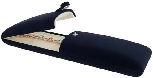 Caja de regalo de joyería de alta calidad para pulsera, collar, terciopelo azul marino, regalo moderno y elegante de galería (joyería no incluida)