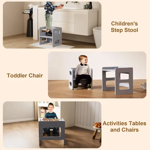 Miniatura 6 de Fun Memories Montessori - Juego de mesa y silla de destete para niños pequeños y bebés, juego de mesa y sillas para niños, muebles de madera maciza