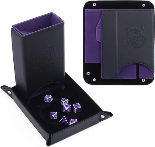 Miniatura 7 de Bandeja de dados DND y torre de dados con almacenamiento, bandeja rodante de dados 3 en 1 con tapa, almacenamiento de caja de dados portátil