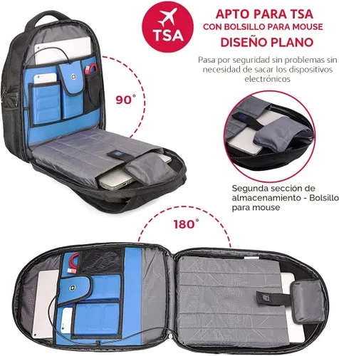 Miniatura 4 de Swissdigital Design TSA - Mochila para laptop de negocios para hombre, mochila de viaje con puerto de carga USB, mochilas universitarias
