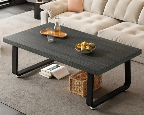 Miniatura 16 de HSH Mesa de café negra moderna, mesa de centro de madera rústica y metal, mesas de café sencillas de estilo granja para sala de estar, mesa de té