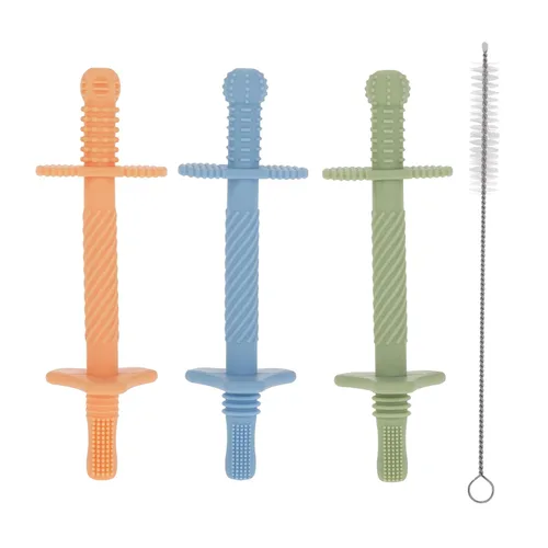 Nuby Mordedores de Silicona Sensorial en Tubo - (Paquete de 3) Juguetes de Dentición Texturizados para Bebés y Lactantes - 3+ Meses - Naranja, Azul