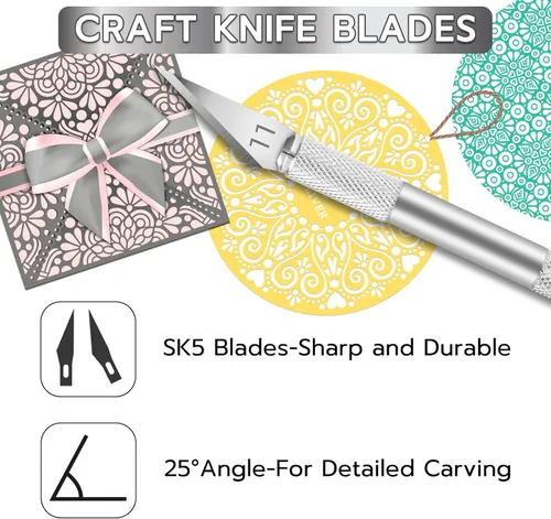 Miniatura 5 de Jetmore Juego de 24 cuchillos Exacto, cuchillos para manualidades, kit de cuchillos de precisión para cortar bricolaje, tallar calabaza, recortar