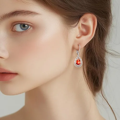 Miniatura 249 de Aretes colgantes de plata de ley con diseño de árbol de la vida, flor, abeja, animales, gato, colibrí, piedra lunar, turquesa, aretes con cierre