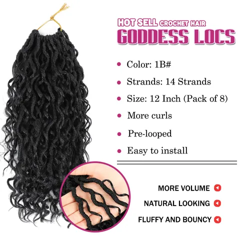 Miniatura 2 de 8 paquetes de cabello de ganchillo para mujeres negras, cabello de ganchillo Goddess Locs, Goddess Faux Locs con trenzas rizadas