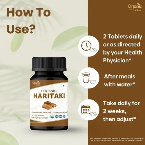 Miniatura 3 de ORGANIC SPREE Haritaki Tablets - Suplemento Haritaki orgánico del USDA, apoya la digestión y el bienestar general*, 120 tabletas