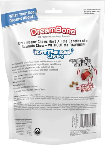 Miniatura 2 de DreamBone RattleBall - Masticables pequeños para perros, 14 unidades, sin piel cruda, con golosinas de pollo reales