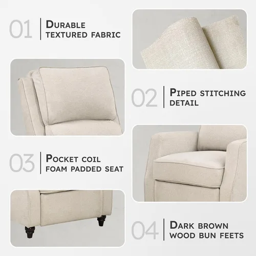 Miniatura 3 de Lexicon Silla Reclinable con Respaldo Empujable para Sala de Estar, Silla de Sofá Reclinable, Sillón Reclinable Moderno, Asiento Reclinable de Tela