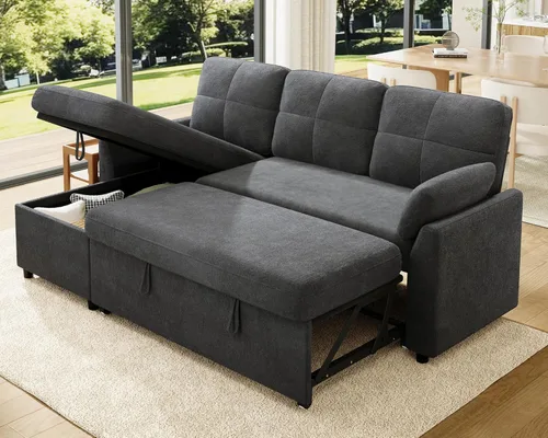 Miniatura 12 de AMERLIFE Sofá cama, sofá cama 2 en 1 con diván de almacenamiento, sofá extraíble para sala de estar de apartamento, color beige lino