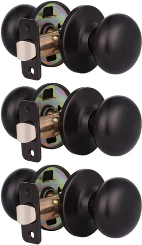 Miniatura 9 de KNOBWELL Paquete de 8 pomos de puerta de privacidad para baño y dormitorio, pomo de puerta negro mate con cerradura, cerradura de manija de puerta