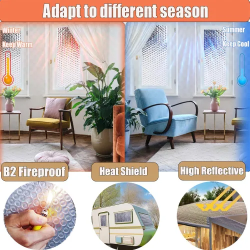Miniatura 5 de MRPAPA Rollo de aislamiento reflectante, Reflectix para ventanas de caravanas, rollo aislante de burbujas ignífugo B2 para mantener el calor