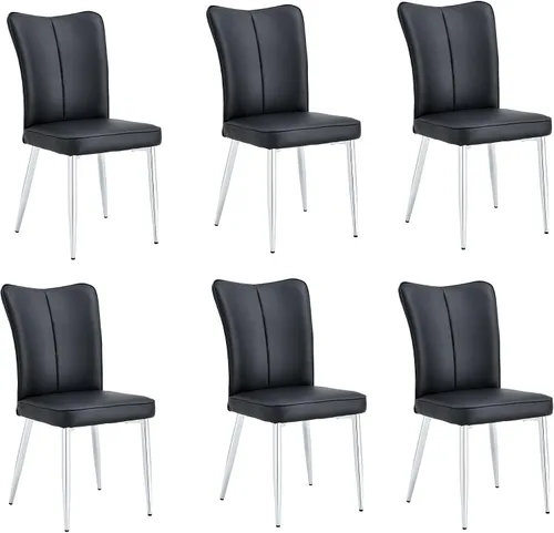 Miniatura 25 de Juego de 4 sillas de comedor modernas, juego de sillas de cocina de piel sintética, asiento tapizado acolchado grueso, sillas laterales negras sin