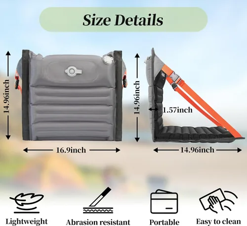 Miniatura 2 de Asientos plegables inflables, sillas portátiles con soporte de espalda, asiento plegable y ligero para campamento/eventos deportivos, asientos