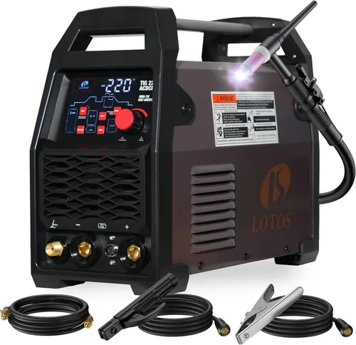 Miniatura 10 de LOTOS TIG200ACDC 200A AC/DC Soldador de aluminio Tig con soldador de arco DC Stick, inversor de onda cuadrada con pedal y regulador de argón