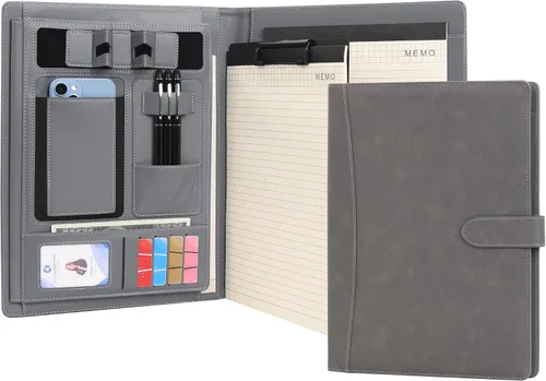Miniatura 8 de Wason Portafolio Padfolio A4 Carpeta de cuero PU Archivo de archivos Estuche con almohadilla de escritura extraíble portapapeles tarjeta estuche