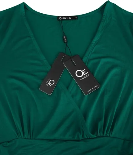 Miniatura 6 de Ouges Vestido largo de manga larga con cuello en V cintura drapeada para mujer