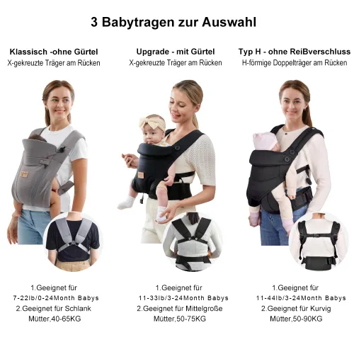 Miniatura 5 de Portabebés para recién nacidos hasta niños pequeños, ergonómico, seguro, suave, transpirable, portabebés para bebés con soporte ajustable