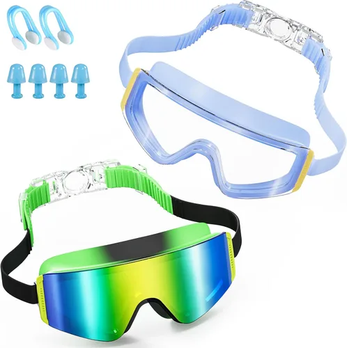 Miniatura 10 de Aegend Paquete de 2 gafas de natación para niños, marco grande, antivaho, silicona suave, a prueba de fugas, protección UV para niños y niñas de 3 a
