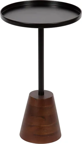 Kate and Laurel Tira - Mesa auxiliar redonda, 14 x 14 x 24 pulgadas, madera marrón nogal y negro, mesa auxiliar decorativa estilo pedestal para usar