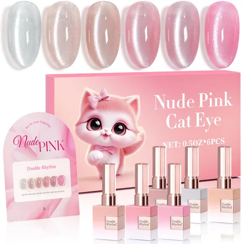 Miniatura 36 de Double Rhythm - Juego de esmalte de uñas de gel ojo de gato de 6 unidades, mismo color, misma botella, 14.8 ml, brillo con glitter, con imán