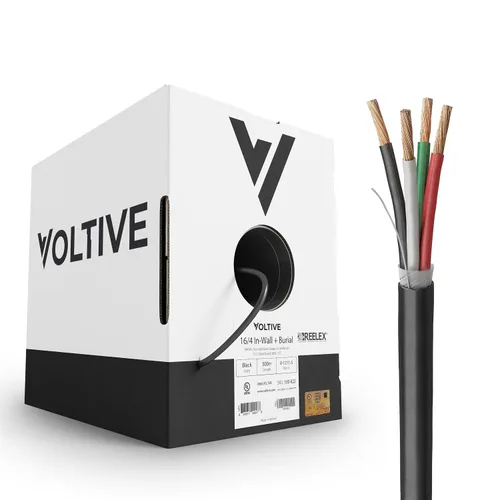 Miniatura 42 de Voltive Cable de altavoz 10/2, CL3 en pared y entierro directo, negro, 100 pies - 10 AWG, 2 conductores, cobre trenzado sin oxígeno, listado UL
