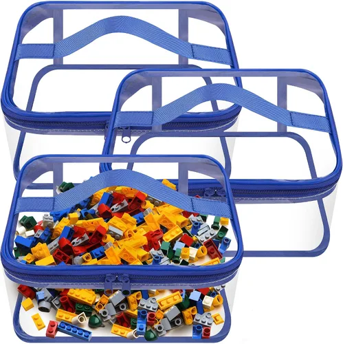 Miniatura 11 de Paquete de 3 bolsas transparentes de almacenamiento de juguetes, 9.4 x 6.7 x 4.3 pulgadas, bolsas organizadoras de juguetes de PVC transparente