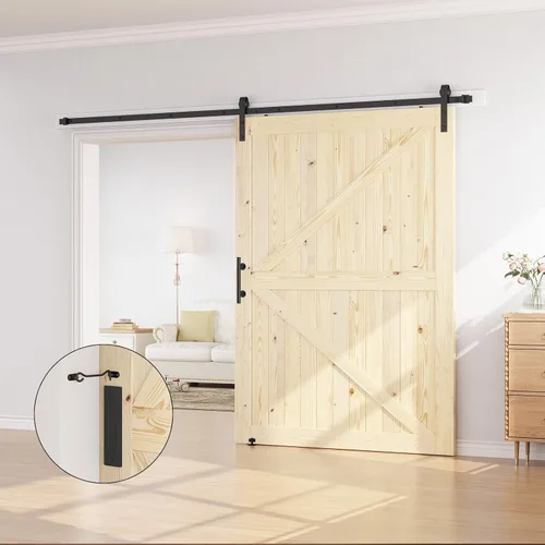 Miniatura 6 de SMARTSTANDARD Puerta corredera de granero de 54 x 84 pulgadas con kit de herrajes para puerta de granero de 9 pies incluido, puerta de madera maciza