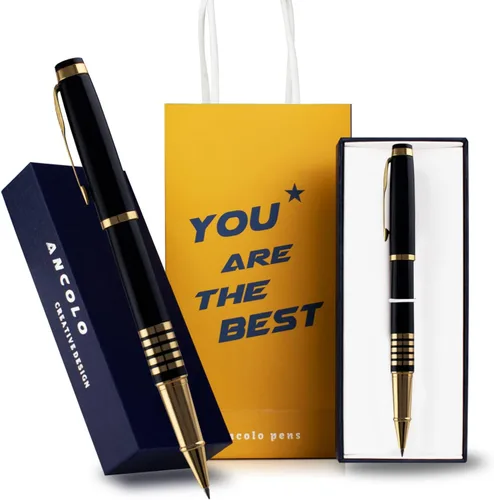 Ancolo Juego de bolígrafos personalizados de lujo con bolsa para bolígrafos, tarjeta de regalo, grabado con tus nombres de mensaje, nombres de