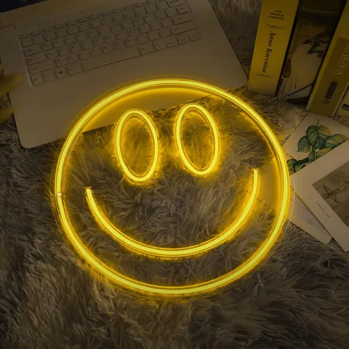 Miniatura 6 de Letreros de Neón Sonrisa Luz Nocturna Decorativa Brillante para Decoración de Pared Tamaño 16''x 7'' Luz LED Letrero de Neón Arte Luces Nocturnas