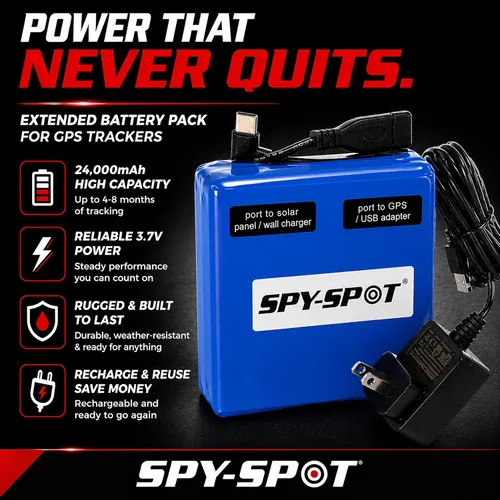 Miniatura 2 de Spy Spot Batería delgada extendida para rastreadores GPS, batería recargable de 24000 mAh con cargador de pared, hasta 4-8 meses de tiempo