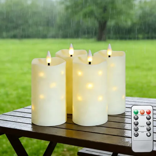 Miniatura 10 de Lezonic Velas Negras Sin Llama Impermeables para Exteriores con Control Remoto, 4 Piezas de Velas LED que Funcionan con Baterías con Llama