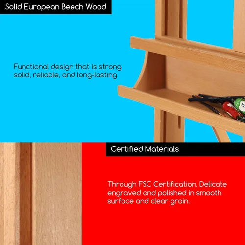 Miniatura 7 de MEEDEN Caballete para Pintura y Exhibición, Caballete de Arte de Piso con Marco H Ajustable para Dibujo, Madera de Haya Resistente Sostiene Lienzo